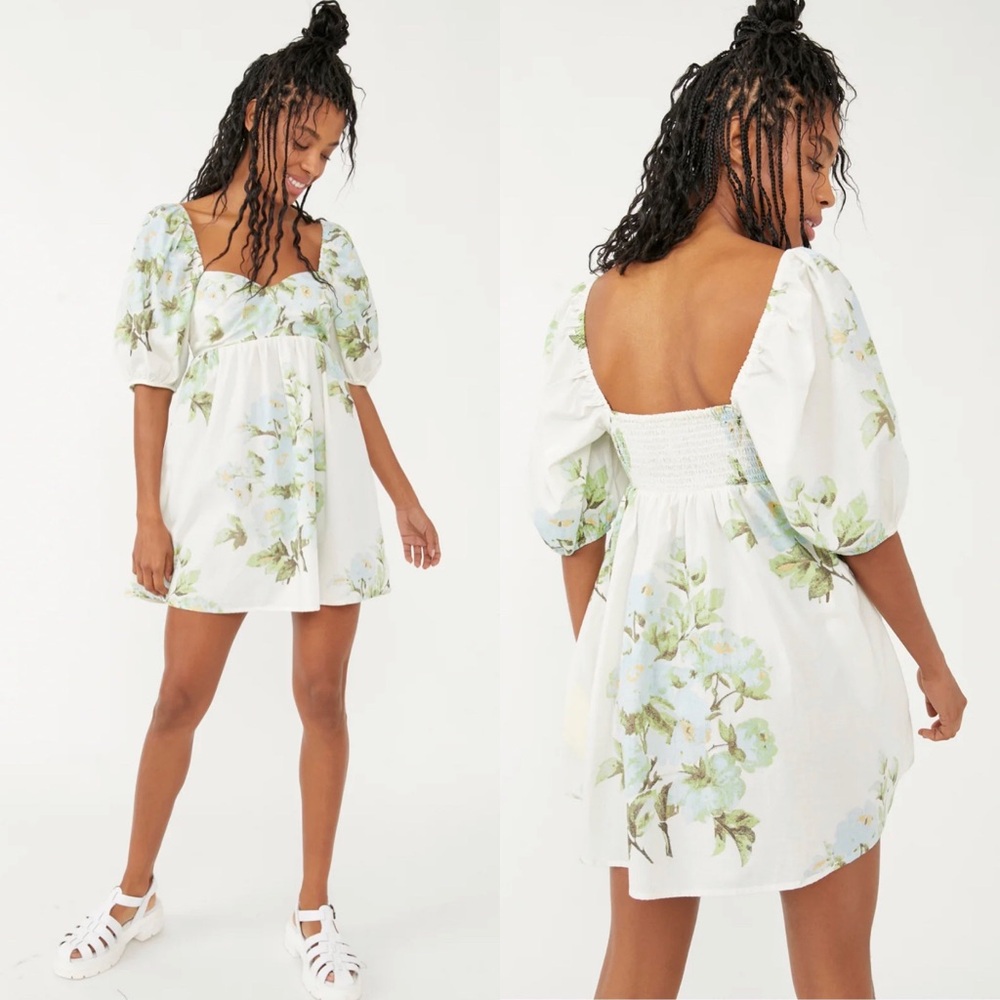 Free People Peony Prairie Babydoll Floral Boho Summer Vacation Victorian Size S